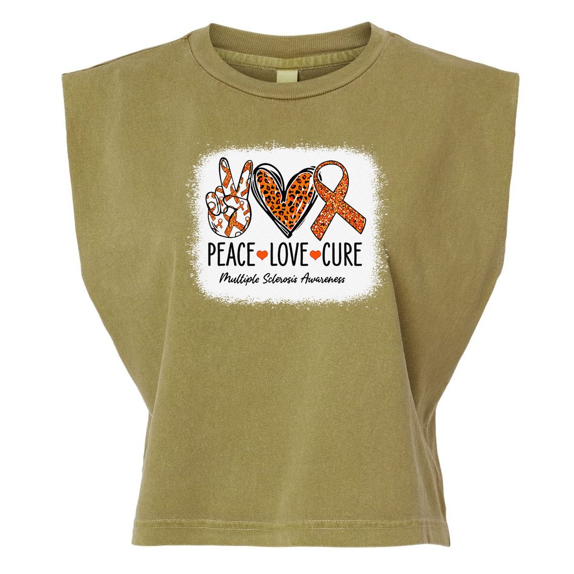 Peace Love Cure Multiple Sclerosis Awareness MS Warrior Gift Garment-Dyed Women's Muscle Tee