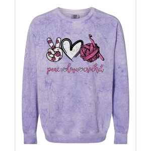 Peace Love Crochet Funny Crocheting Lover Present Colorblast Crewneck Sweatshirt