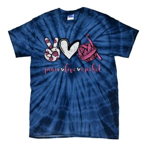 Peace Love Crochet Funny Crocheting Lover Present Tie-Dye T-Shirt