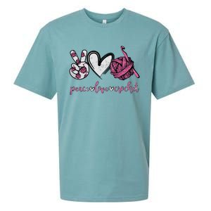 Peace Love Crochet Funny Crocheting Lover Present Sueded Cloud Jersey T-Shirt