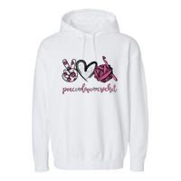 Peace Love Crochet Funny Crocheting Lover Present Garment-Dyed Fleece Hoodie