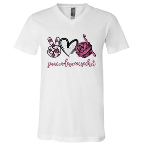 Peace Love Crochet Funny Crocheting Lover Present V-Neck T-Shirt