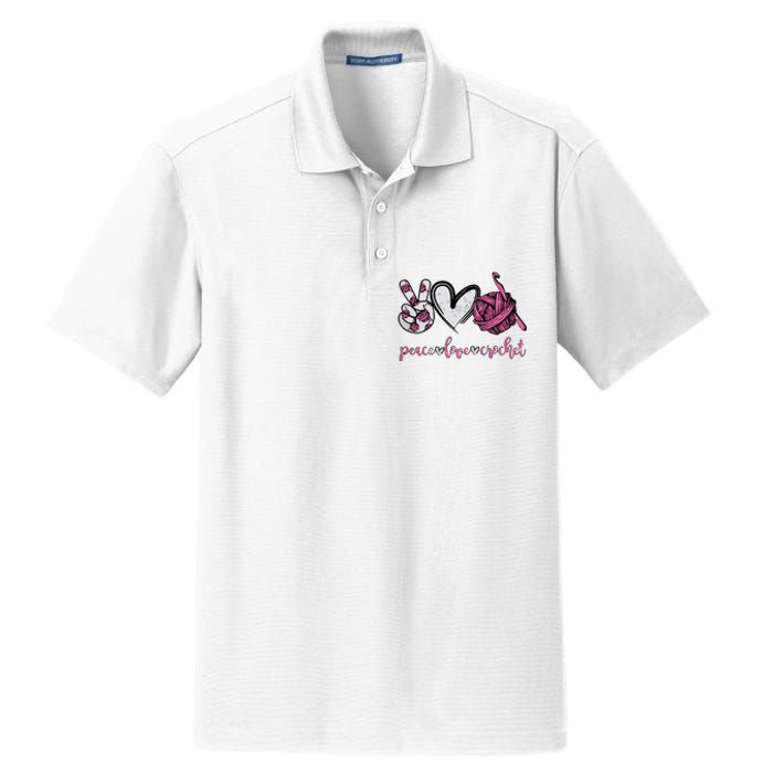 Peace Love Crochet Funny Crocheting Lover Present Dry Zone Grid Polo