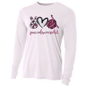 Peace Love Crochet Funny Crocheting Lover Present Cooling Performance Long Sleeve Crew