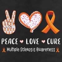 Peace Love Cure Multiple Sclerosis Awareness Gift 7 Panel Mesh Trucker Snapback Hat