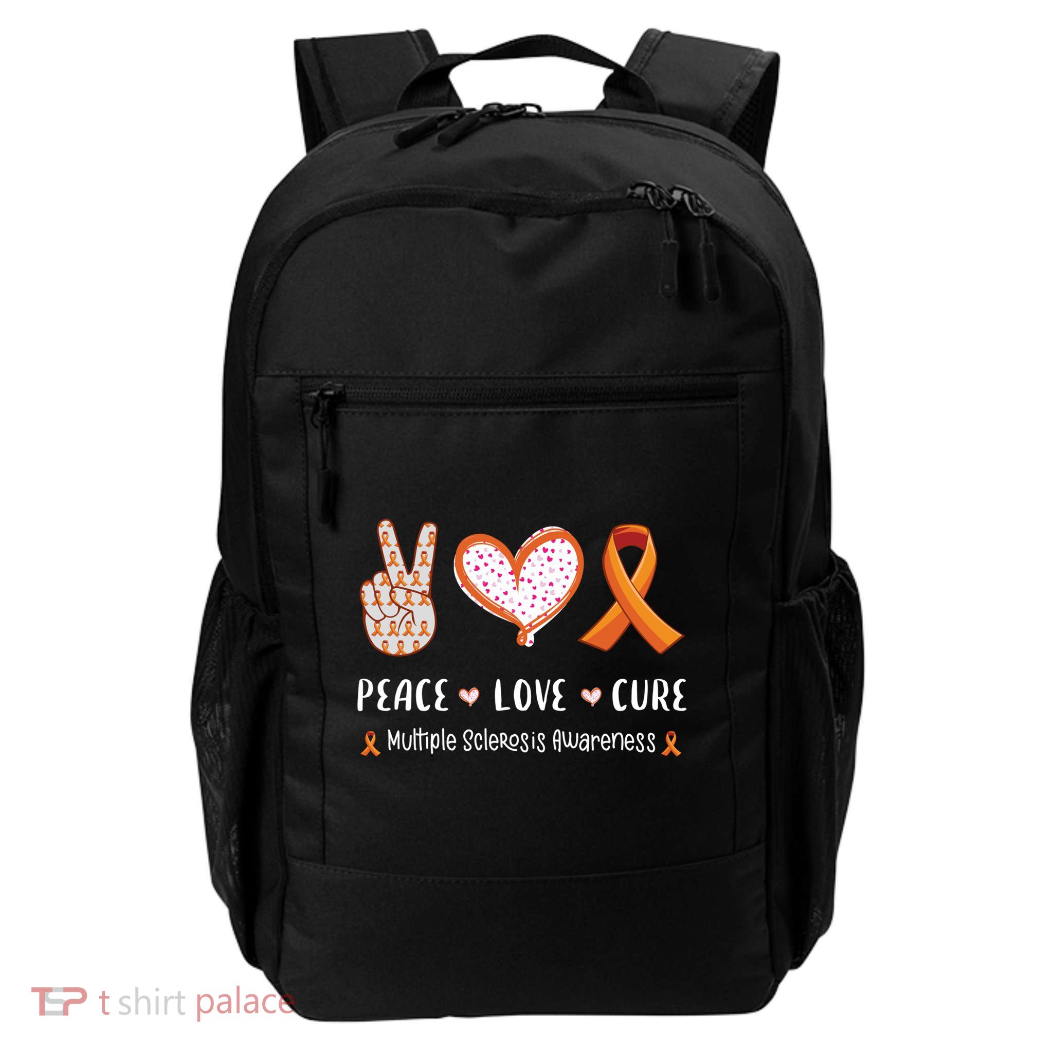 Peace Love Cure Multiple Sclerosis Awareness Gift Backpack