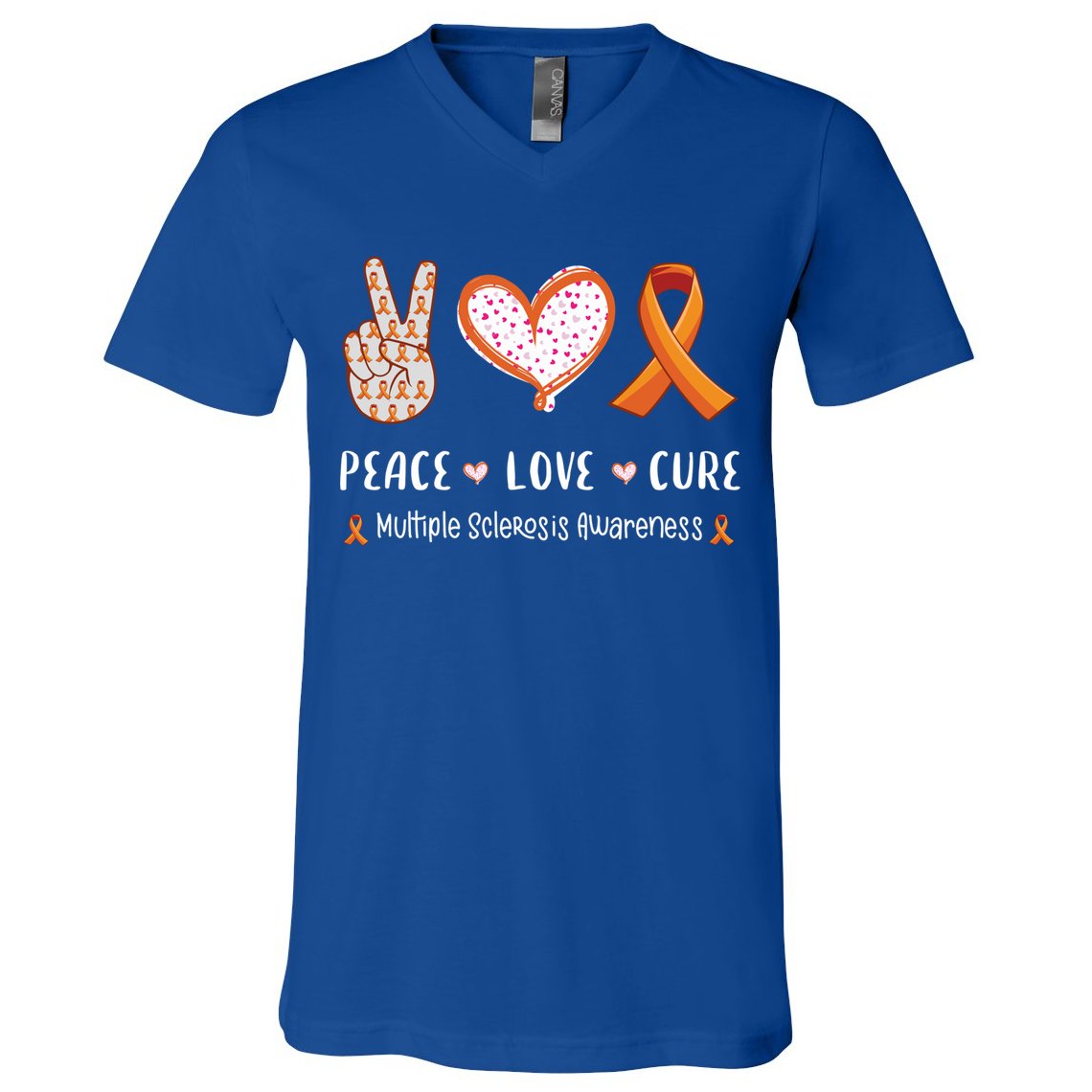 Peace Love Cure Multiple Sclerosis Awareness Gift V-Neck T-Shirt