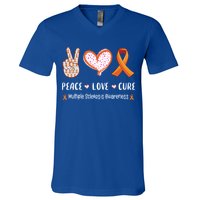 Peace Love Cure Multiple Sclerosis Awareness Gift V-Neck T-Shirt