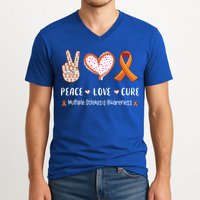 Peace Love Cure Multiple Sclerosis Awareness Gift V-Neck T-Shirt