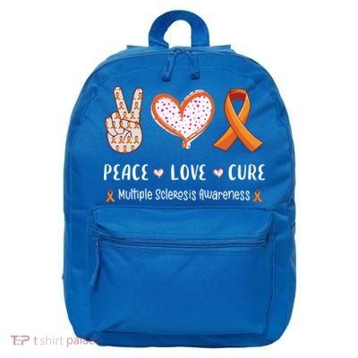 Peace Love Cure Multiple Sclerosis Awareness Gift 16 in Basic Backpack