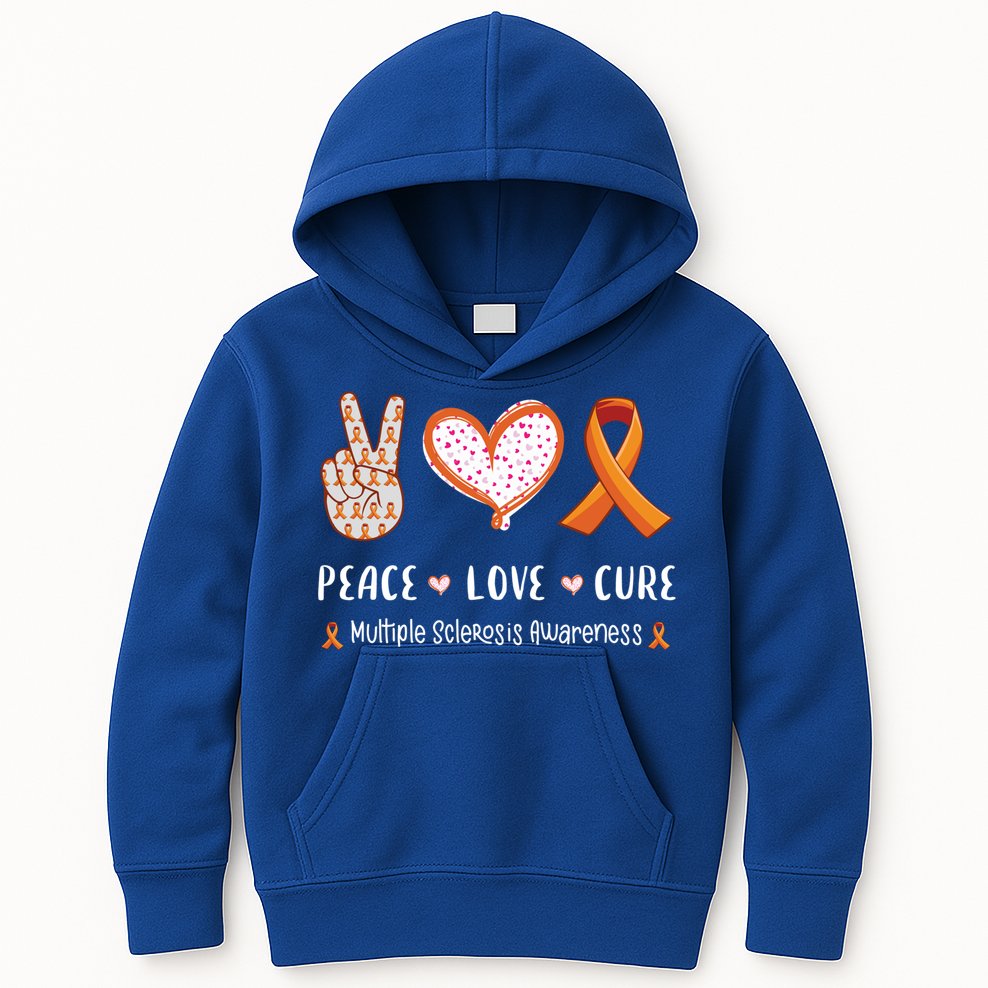 Peace Love Cure Multiple Sclerosis Awareness Gift Kids Hoodie