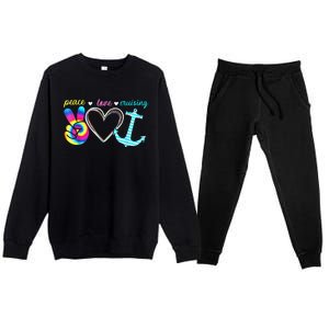 Peace Love Cruising Ship Hippie Floating Ocean Beach Lover Premium Crewneck Sweatsuit Set