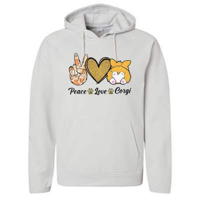 Peace Love Corgi Funny Dog Mom Mother's Day Gift Corgi Lover Performance Fleece Hoodie