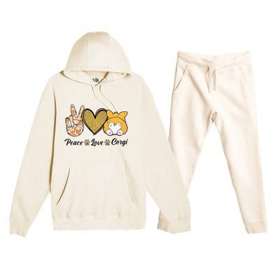 Peace Love Corgi Funny Dog Mom Mother's Day Gift Corgi Lover Premium Hooded Sweatsuit Set