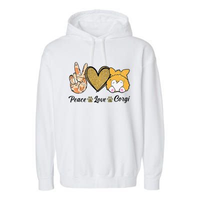 Peace Love Corgi Funny Dog Mom Mother's Day Gift Corgi Lover Garment-Dyed Fleece Hoodie