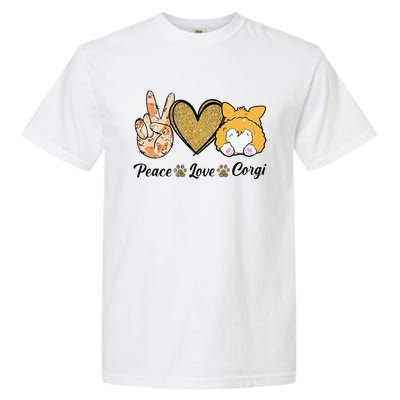 Peace Love Corgi Funny Dog Mom Mother's Day Gift Corgi Lover Garment-Dyed Heavyweight T-Shirt