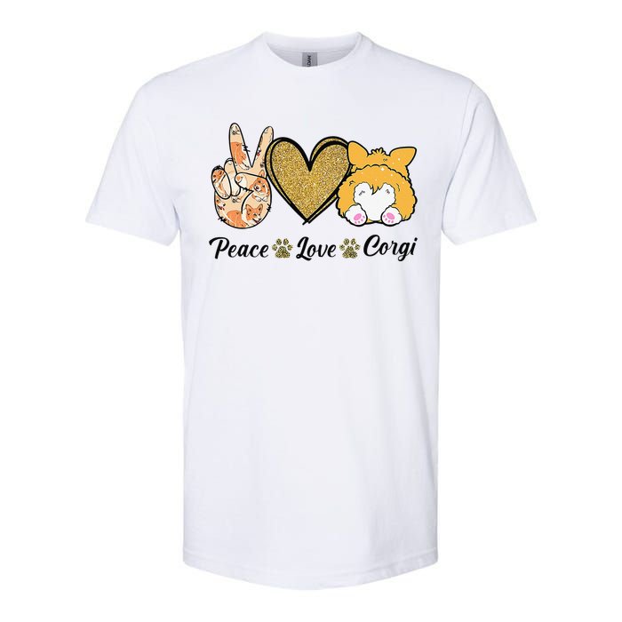 Peace Love Corgi Funny Dog Mom Mother's Day Gift Corgi Lover Softstyle CVC T-Shirt