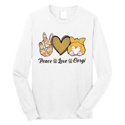 Peace Love Corgi Funny Dog Mom Mother's Day Gift Corgi Lover Long Sleeve Shirt