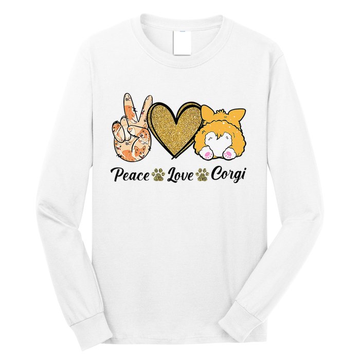 Peace Love Corgi Funny Dog Mom Mother's Day Gift Corgi Lover Long Sleeve Shirt