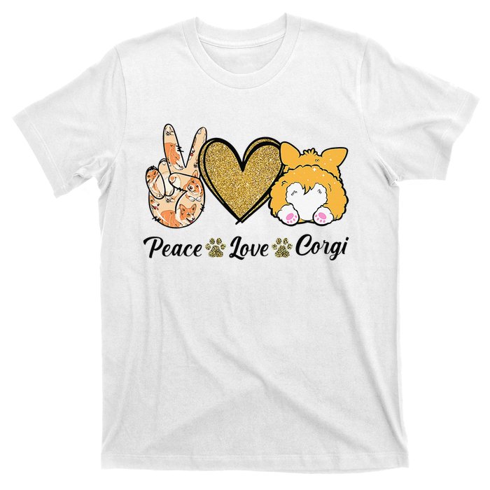 Peace Love Corgi Funny Dog Mom Mother's Day Gift Corgi Lover T-Shirt