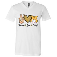 Peace Love Corgi Funny Dog Mom Mother's Day Gift Corgi Lover V-Neck T-Shirt