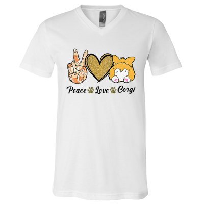 Peace Love Corgi Funny Dog Mom Mother's Day Gift Corgi Lover V-Neck T-Shirt