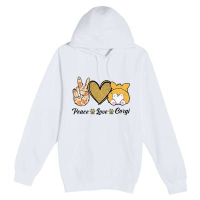 Peace Love Corgi Funny Dog Mom Mother's Day Gift Corgi Lover Premium Pullover Hoodie