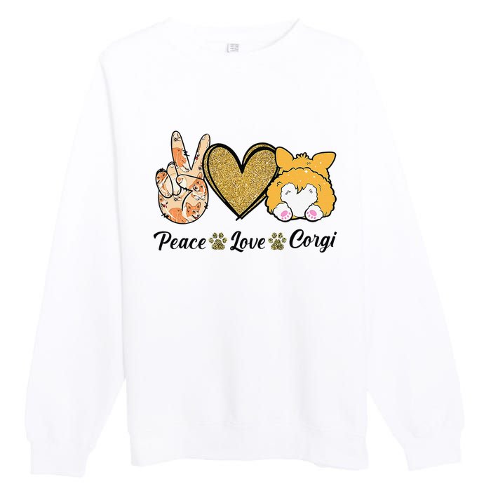 Peace Love Corgi Funny Dog Mom Mother's Day Gift Corgi Lover Premium Crewneck Sweatshirt