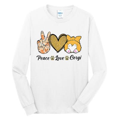 Peace Love Corgi Funny Dog Mom Mother's Day Gift Corgi Lover Tall Long Sleeve T-Shirt