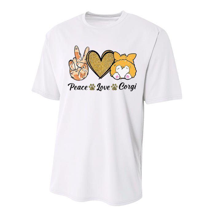 Peace Love Corgi Funny Dog Mom Mother's Day Gift Corgi Lover Performance Sprint T-Shirt