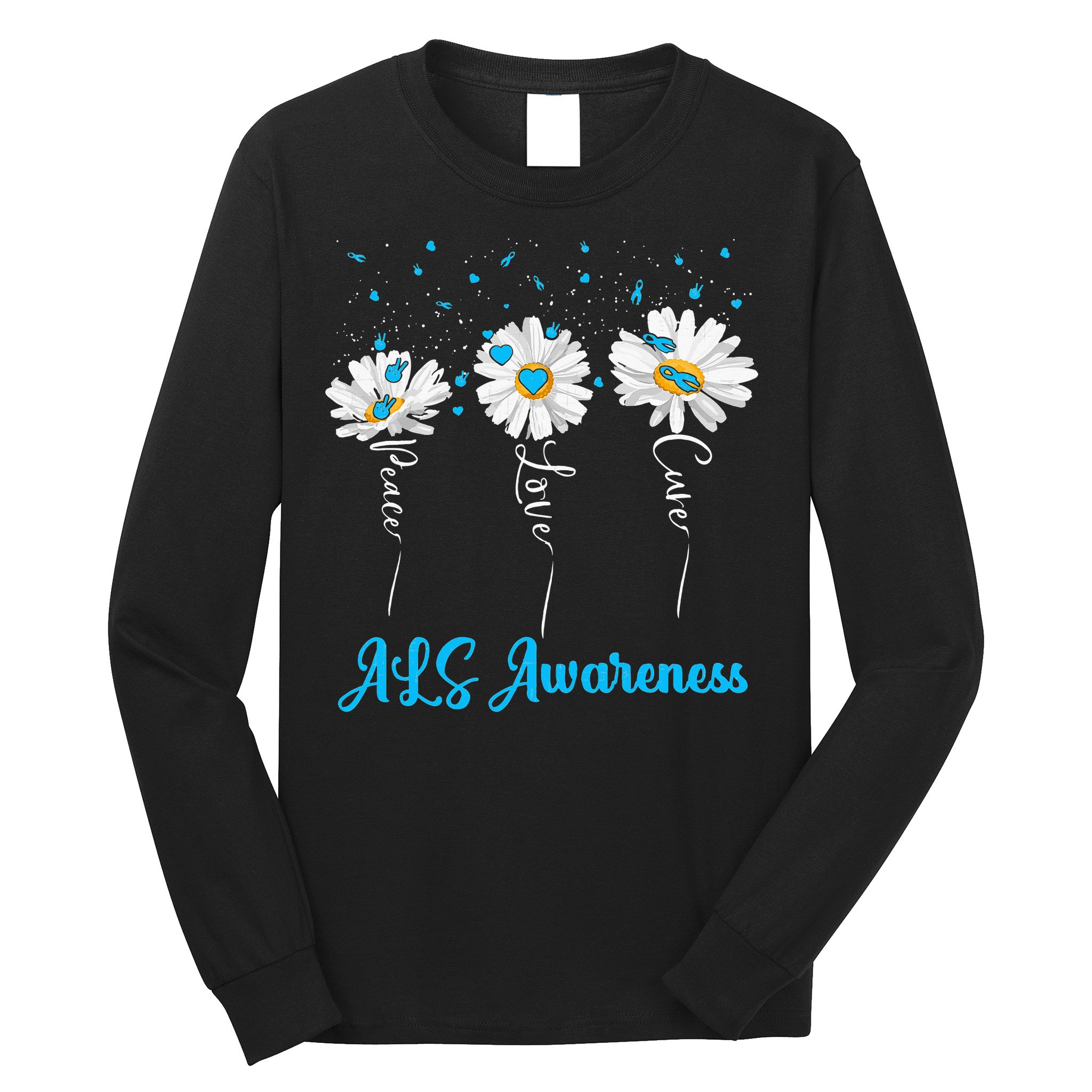 Peace Love Cure ALS Awareness Costume Daisy Ribbon Long Sleeve Shirt