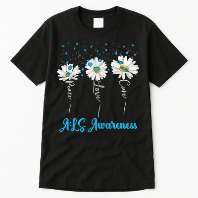 Peace Love Cure ALS Awareness Costume Daisy Ribbon Tall T-Shirt