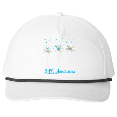 Peace Love Cure ALS Awareness Costume Daisy Ribbon Snapback Five-Panel Rope Hat