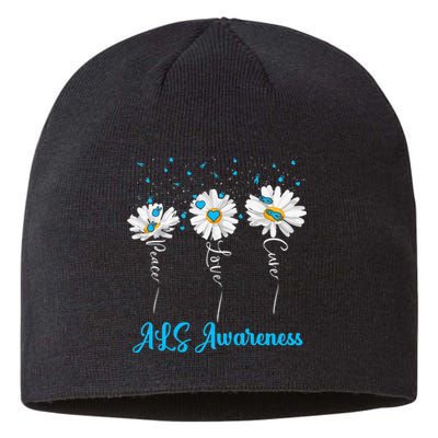 Peace Love Cure ALS Awareness Costume Daisy Ribbon Sustainable Beanie