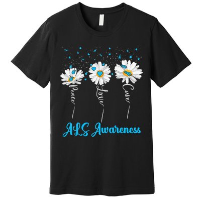 Peace Love Cure ALS Awareness Costume Daisy Ribbon Premium T-Shirt