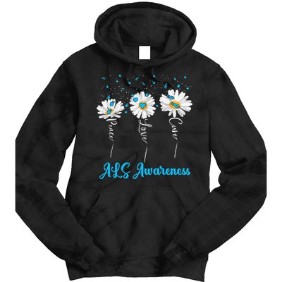 Peace Love Cure ALS Awareness Costume Daisy Ribbon Tie Dye Hoodie
