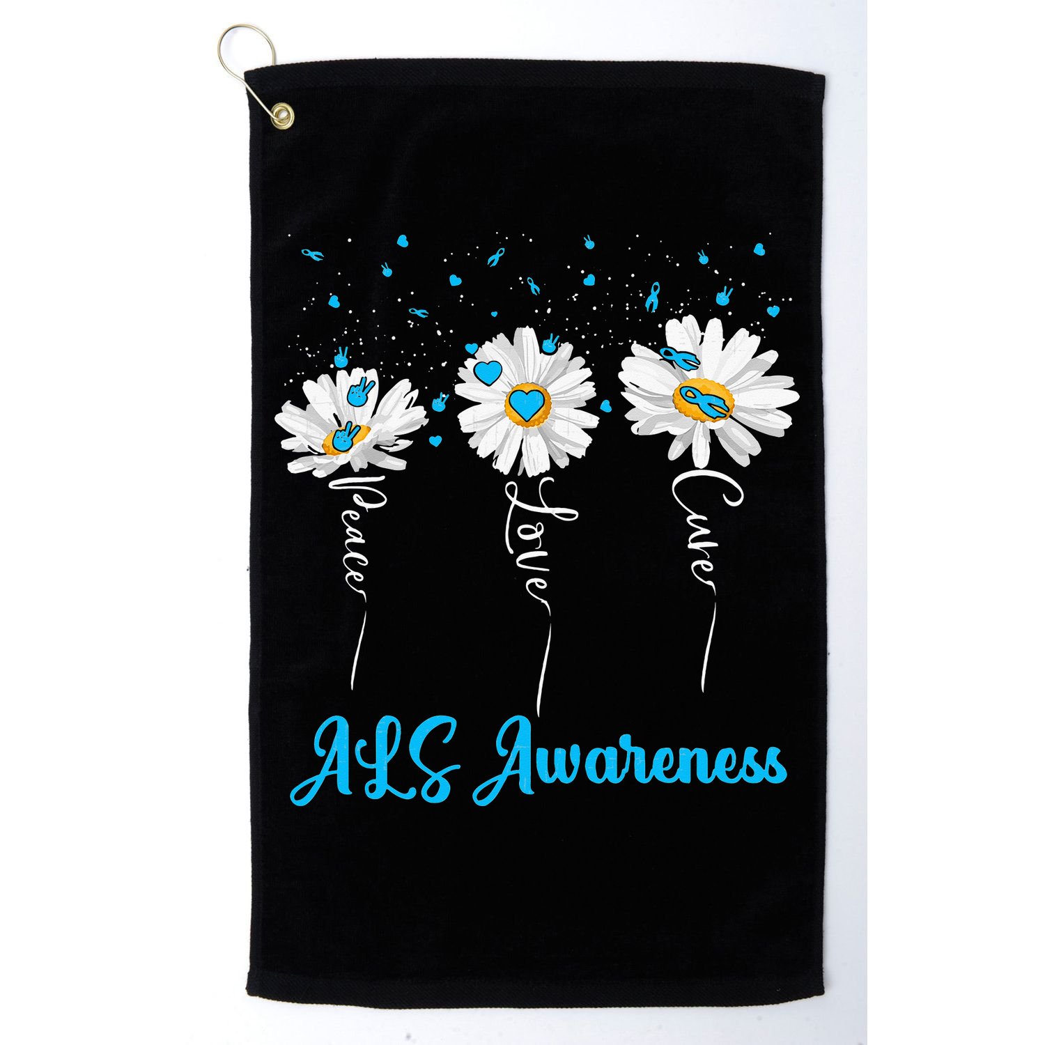 Peace Love Cure ALS Awareness Costume Daisy Ribbon Golf Towel