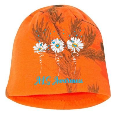 Peace Love Cure ALS Awareness Costume Daisy Ribbon Kati - Camo Knit Beanie