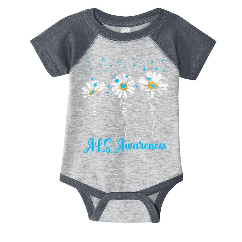 Peace Love Cure ALS Awareness Costume Daisy Ribbon Infant Baby Jersey Bodysuit