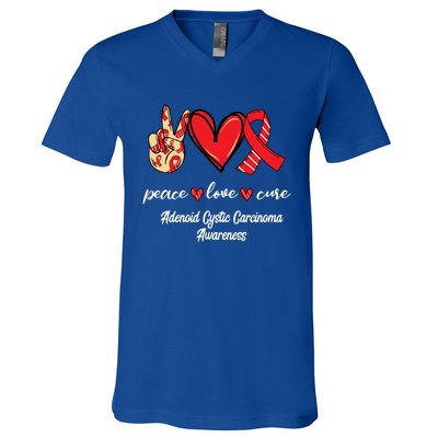 Peace Love Cure Adenoid Cystic Carcinoma Ribbon Awareness Gift V-Neck T-Shirt