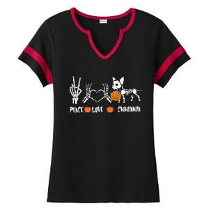 Peace Love Chihuahua Halloween Dog Mug Cute Gift Ladies Halftime Notch Neck Tee