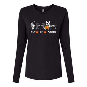 Peace Love Chihuahua Halloween Dog Mug Cute Gift Womens Cotton Relaxed Long Sleeve T-Shirt