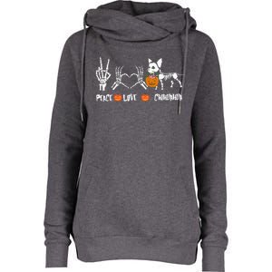 Peace Love Chihuahua Halloween Dog Mug Cute Gift Womens Funnel Neck Pullover Hood