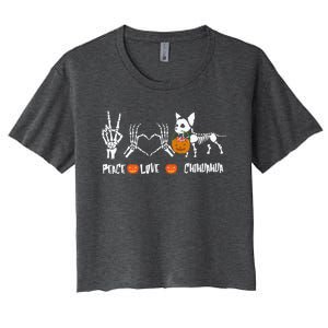 Peace Love Chihuahua Halloween Dog Mug Cute Gift Women's Crop Top Tee