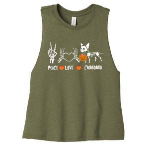 Peace Love Chihuahua Halloween Dog Mug Cute Gift Women's Racerback Cropped Tank