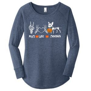 Peace Love Chihuahua Halloween Dog Mug Cute Gift Women's Perfect Tri Tunic Long Sleeve Shirt