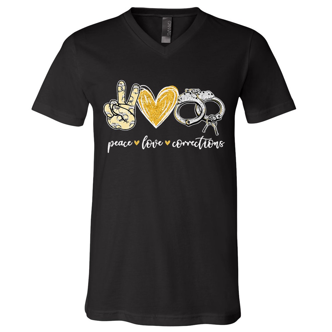 Peace Love Corrections Handcuff Funny Police Officer Gifts V-Neck T-Shirt