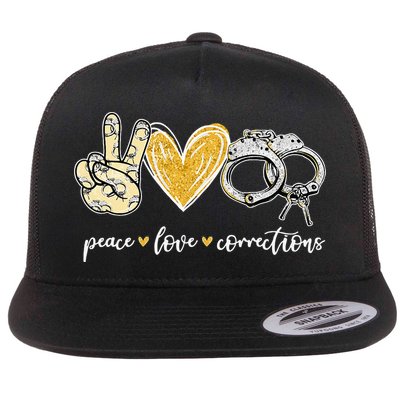 Peace Love Corrections Handcuff Funny Police Officer Gifts Flatbill Hat