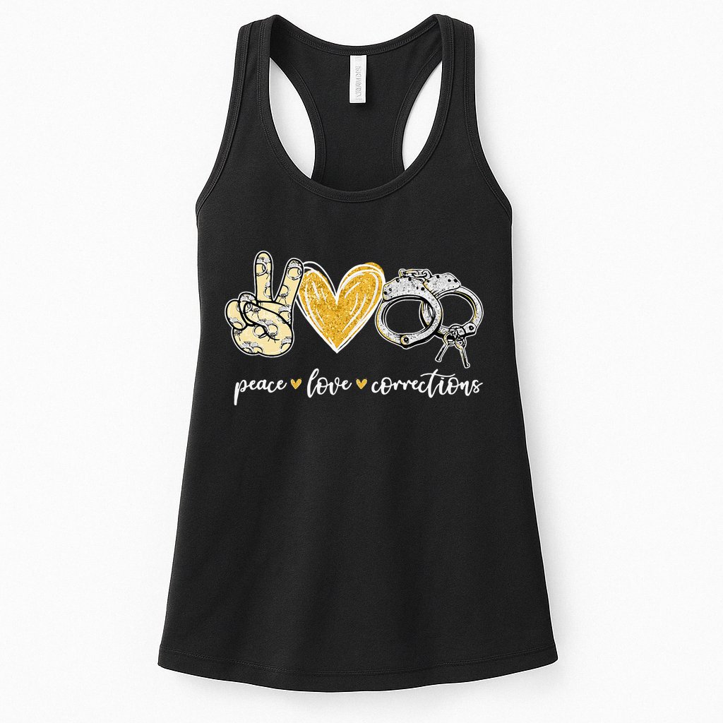 Peace Love Corrections Handcuff Funny Police Officer Gifts Womens Tank Top