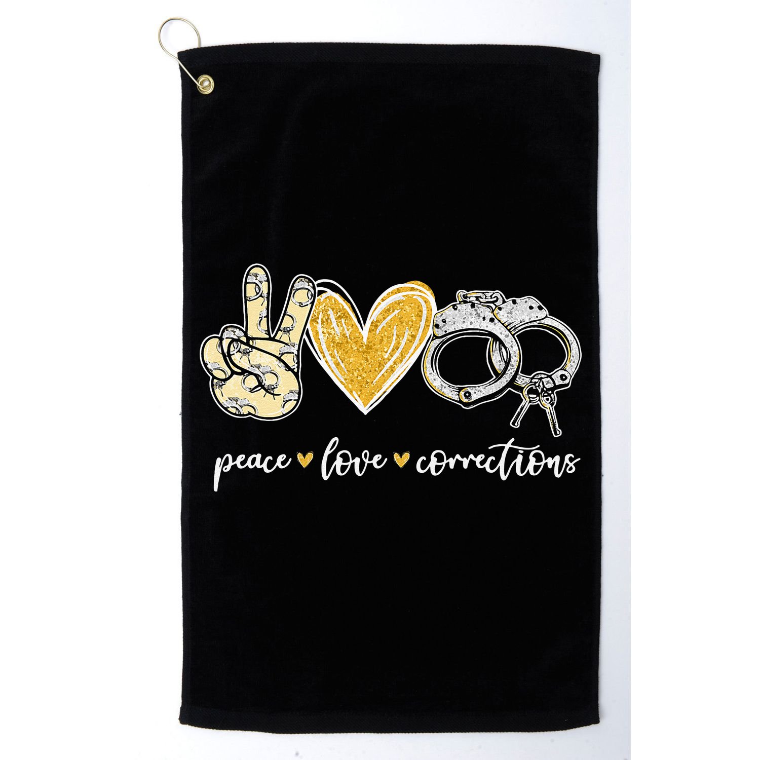 Peace Love Corrections Handcuff Funny Police Officer Gifts Golf Towel